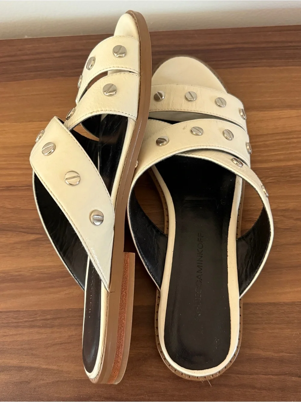 Rebecca Minkoff Ivory Leather Studded Slide Sandals